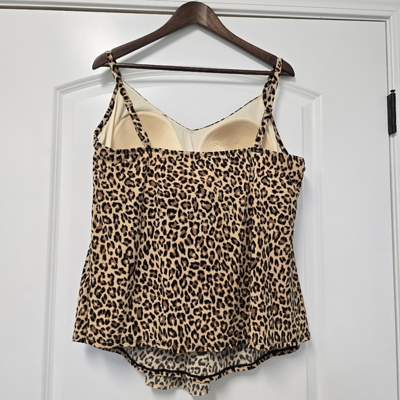 Aqua Green Plus SIZE 3W Leopard 3 Tiered Tankini Swim Bathing Suit Top Womens’s - Picture 2 of 7
